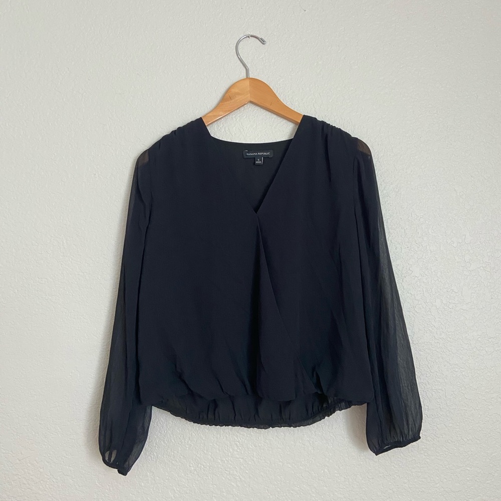 Banana Republic Black Surplice Top Sz S